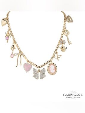 Park Lane CHERIE Necklace Charms Cameo Bows Angel Crystals Hearts Fairy Gold NWT